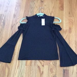 Cold shoulder, ruffle detail, bell sleeve shirt